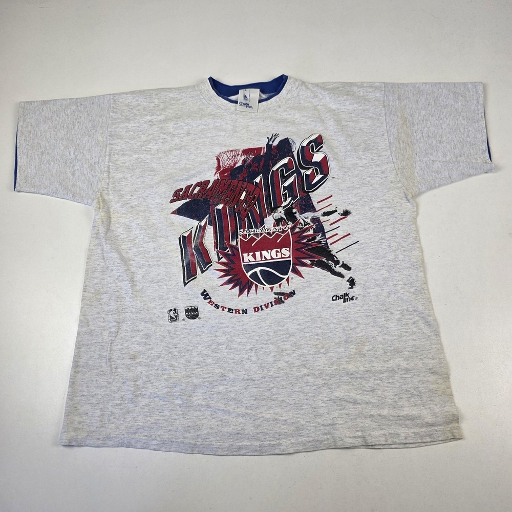 Vintage Sacramento Kings Shirt Mens XL Gray NBA Basketball Chalk Line 90s